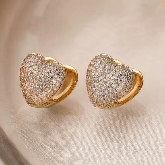 Anthropologie Jewelry - Gold Heart Crystal Earrings